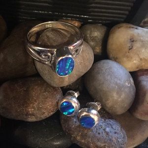 Blue Opal Ring & Earring set